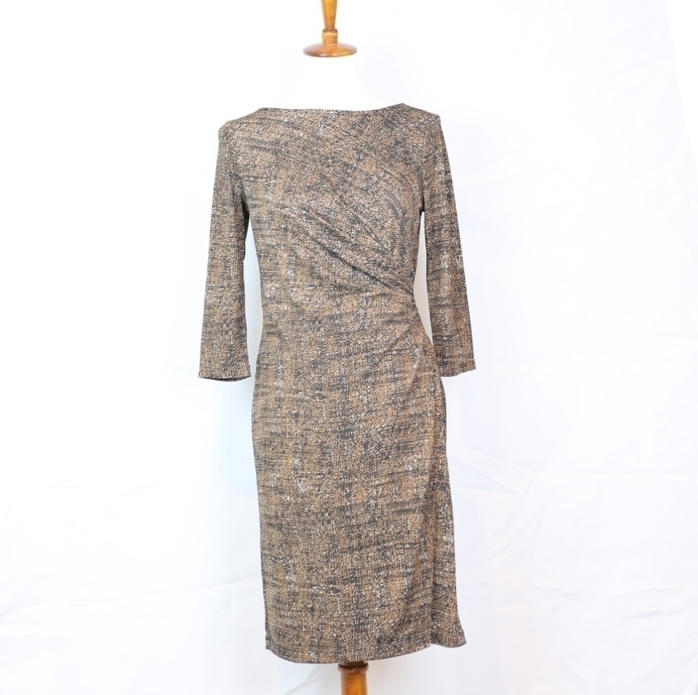 Talbots brown, black, white print dress SP